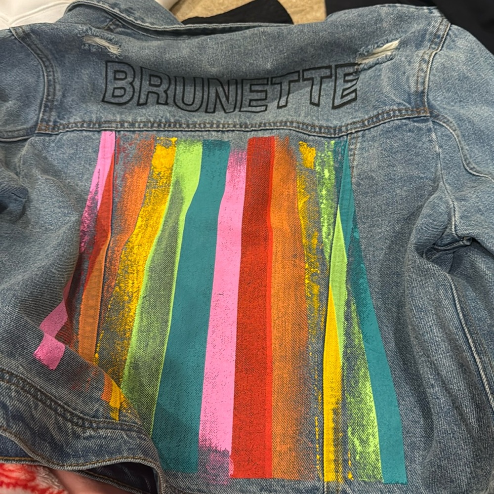 Judith March brunette blue jean jacket